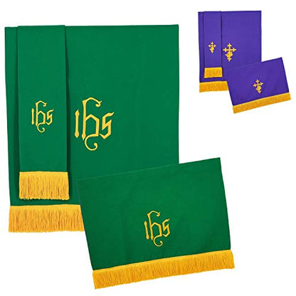 GraduatePro Set of 3 Reversible Parament Set Light Green Purple with Embroidered Cross IHS - color: Parament Set-light Green/Purple