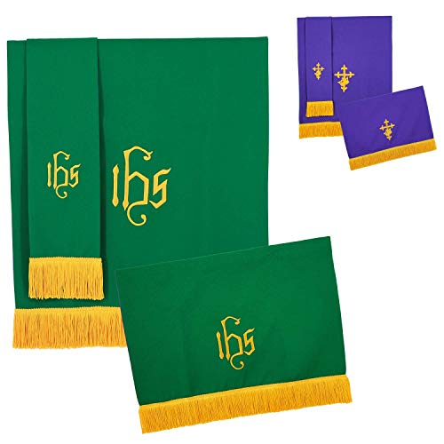 GraduatePro Set of 3 Reversible Parament Set Light Green Purple with Embroidered Cross IHS - color: Parament Set-light Green/Purple