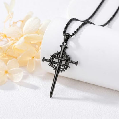 14K Gold Plated Cross Pendant Necklace Christian Jewelry Religious Gift - color: B03-Nail Cross Black
