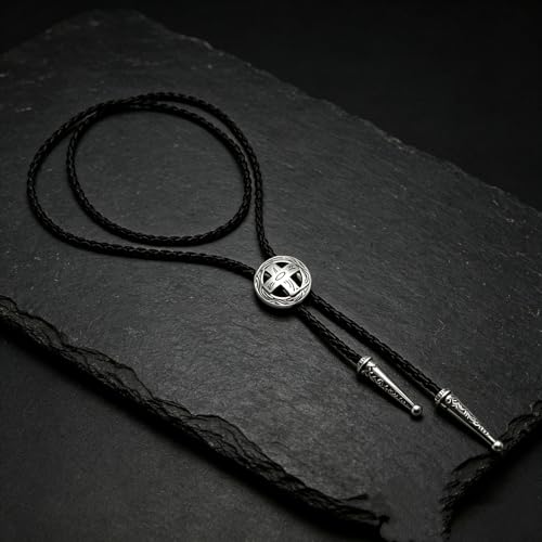 Fashionable Cross Bolo Tie Multi-Color Cross Shield Necktie - color: Retro Silver-style 1