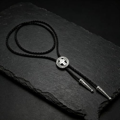 Fashionable Cross Bolo Tie Multi-Color Cross Shield Necktie - color: Retro Silver-style 1