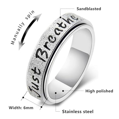 Inspirational Anxiety Relief Fidget Spinner Stackable Finger Rings for Women Men Just Breathe Let Them for Women Men Jewelry Dull Polish Titanium Steel Birthday Wedding - color: Breath Gold(can spinner)