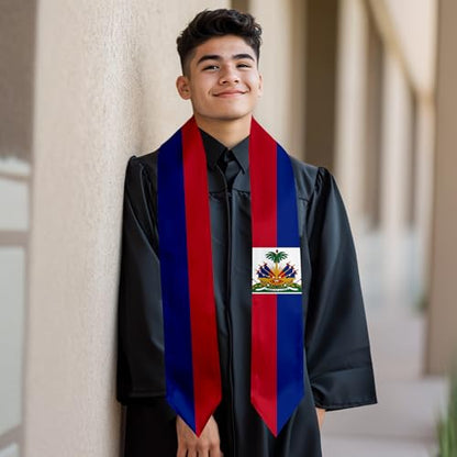 Graduation Satin Sash Scarf 72" Stole - color: Haiti Flag