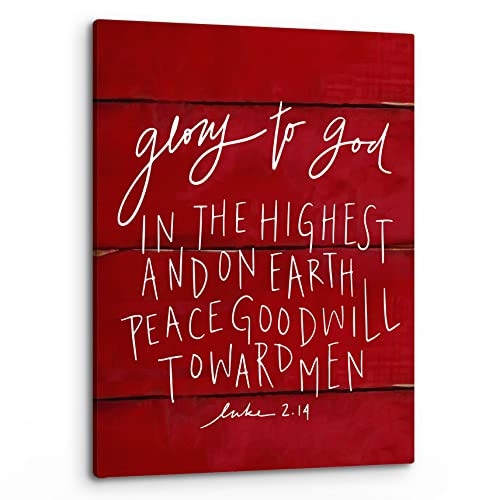 PHAMTE Luke 2.14 Glory To God In The Highest Xmas Christmas Wall Art,Christian Bible Verse Scripture Print Framed Canvas Painting Artwork Home Bathroom Room Office Church Decor（11x14 Inch） - color: red-B, size: 14"L x 11"W