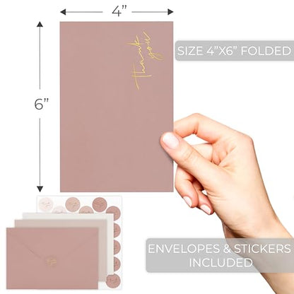 ZICOTO Beautiful Thank You Cards Set of 30 With Envelopes and Stickers - color: Pink