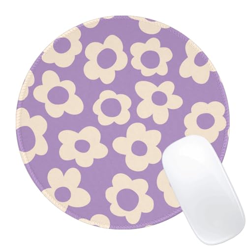 Purple Flower Mouse Pad, Cute Aesthetic Round Mouse Pads for Desk Vintage Purple Floral Office Decor Desk Accessories Small Travel Mousepad for Laptop - color: Purple Flower
