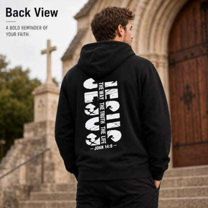 Jesus Sweatshirt For Men The Way The Truth The Life Christian Faith Hoodie - color: Black1, size: XX-Large