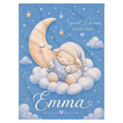 Personalized Baby Blanket With Name, Custom Baby Blankets Gift for Boy Girl - color: Cloud Blue, size: Lamb