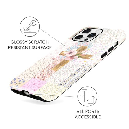 for iPhone 16 Pro Max 6.9'' Pink Flower Cross Christian Phone Case - color: Pink Flower Cross, size: iPhone 16 Pro Max