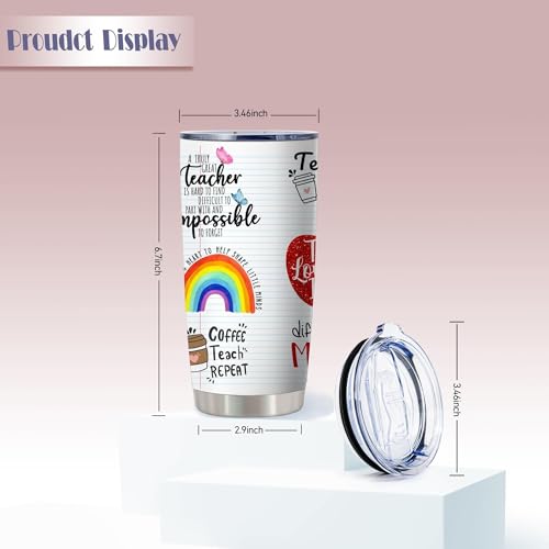 20oz Apple Rainbow Teacher Insulated Stainless Steel Tumbler with Lid - color: Rainbow Glitter Teacher