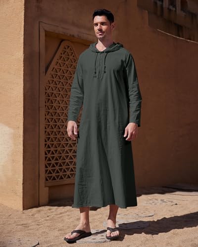 YAOHUOLE Long Sleeve Kaftan Thobe Button down Men Thobe with Pocket Big and Tall Kaftan Muslim Men Thobe - color: Dark Gray, size: Large