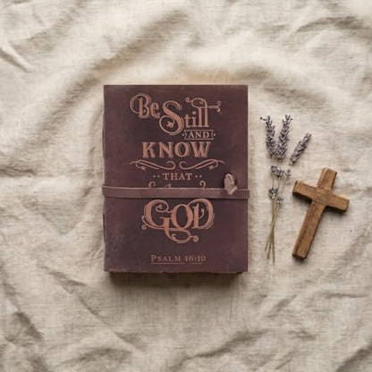 LEATHER VILLAGE Bible Journal For Women Be Still Verse, Fuchsia 13x8. - color: Fuchsia, size: 13 inches X 8 inches