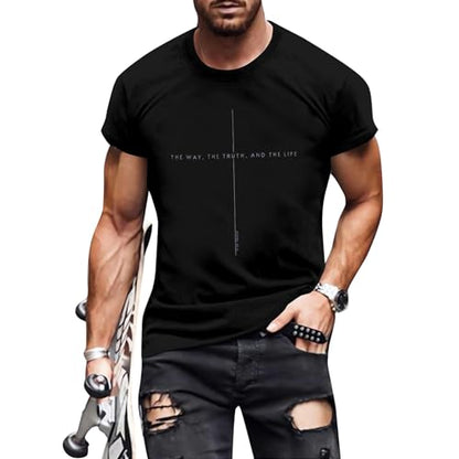 Christian Jesus Faith Shirts Men: The Way The Truth Life Cross Graphic Tee - color: Black, size: Small