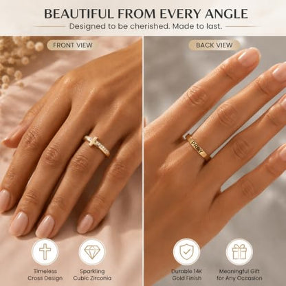Cross Ring Women 14K Gold Plated Statement Stackable Engagement Christian - color: C - Gold