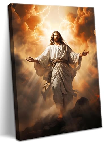 Jesus Canvas Wall Art, Christ Divine Mercy Portrait, Catholic Christian Wall Decor of God for Living Room or Prayer Room, Vintage Room Decor Picture – 16"x24" Framed - color: Jesus is Great, size: 24"L x 16"W