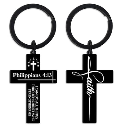 CRASHOT Inspirational Bible Verse Cross Keychain, Religious Christian Birthday Baptism Graduation Gift for Father Men Boy - color: Bible917
