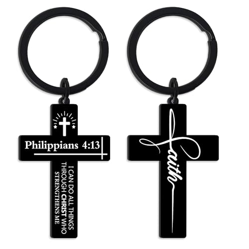 CRASHOT Inspirational Bible Verse Cross Keychain, Religious Christian Birthday Baptism Graduation Gift for Father Men Boy - color: Bible917