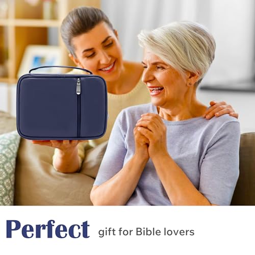 Mini Bible Cover Case for Women and Men, 7x5 PU Leather Bible Sleeve, Compact Travel Bible Carrier Bag with Front Pen Holders, Zipper Closure, Inner Pockets - Blue - color: Blue, size: 7''x5''x1.8''