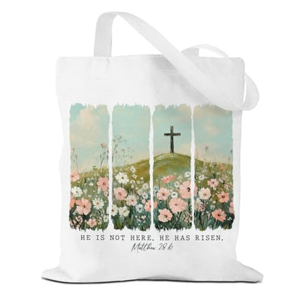 VICBOU Bible Verse Canvas Tote Bag Religious Christian Gifts for Women Men Faith Canvas Tote Reusable Grocery Bag - color: Crossflowers02