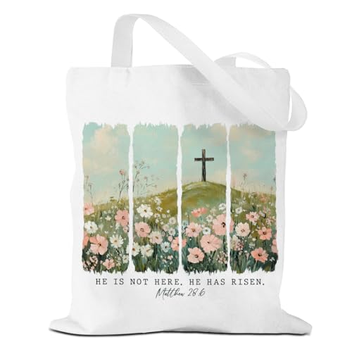 VICBOU Bible Verse Canvas Tote Bag Religious Christian Gifts for Women Men Faith Canvas Tote Reusable Grocery Bag - color: Crossflowers02