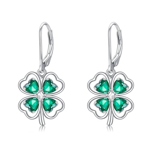 HPQQ Earrings for Women Sterling Silver Dangle Earrings Birthday Christmas Jewelry Gifts for Women Wife Mom - color: White Gold-Shamrock-A