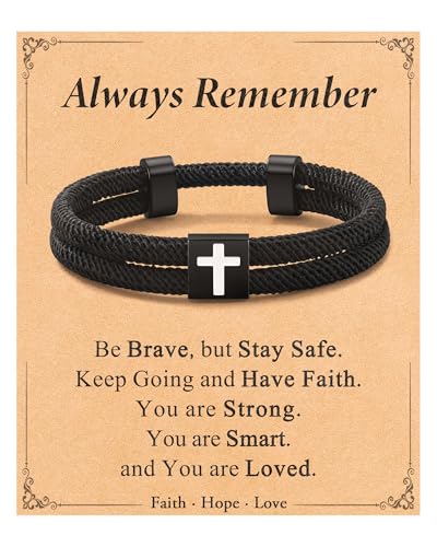 Shonyin Religious Catholic Gifts for Teen Boy Men, Cross Bracelet with Card - style: Teen