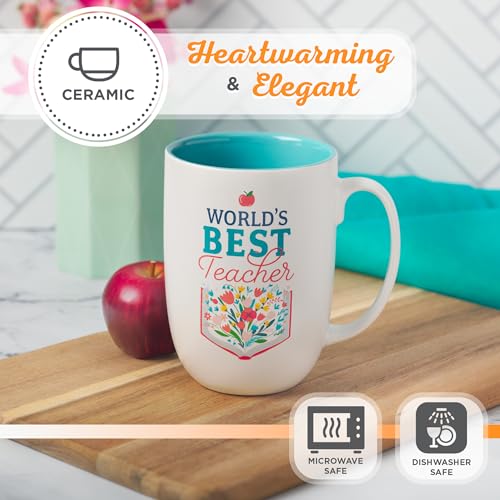 Christian Art Gifts Floral Ceramic Coffee Mug: World's Best Teacher, 15 oz. - color: Multicolor/Best Teacher