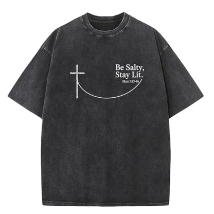 Be Salty Stay Lit Shirt Men Oversized Christian Graphic Tee Acid Wash Tshirt for Gym - color: Black-chainlike, size: 3X-Large