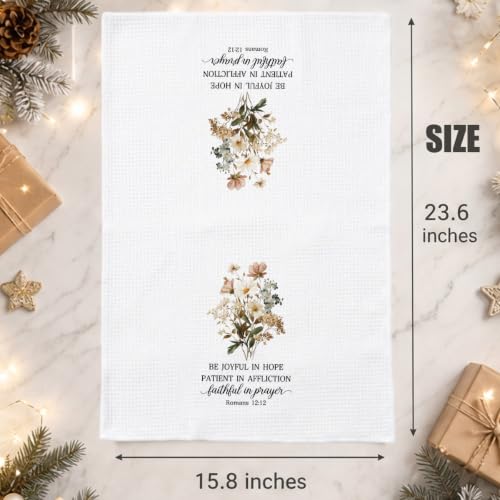 Christian Scripture Gifts Decorative Towels for Women Hostess Faith Prayer, Bible Verse Gifts Waffle Weave Kitchen Towels, Be Joyful in Hope Patient in Affliction Faithful in Prayer - color: Red