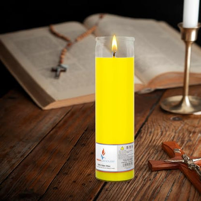 Mega Candles 6 pcs Unscented Yellow Glass Container Devotional Prayer Candles, Shortening Wax Candle 2 Inch x 8 Inch, Sanctuary, Vigils, Prayers, Spiritual, Blessings, Religious, Altar, Remembrance - color: Yellow
