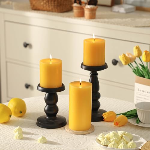 3x4 Inch Yellow Pillar Candles Set of 3 - Decorative Unscented Pillar Candle, Long Burning Dripless Candle for Table Decor, Smokeless Large Pillar Candles for Wedding Table Easter Decor - color: Yellow, size: 3x4