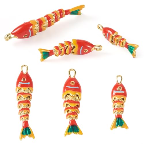 Craftdady Enamel Koi Fish Charms Long-Lasting Plated CZ Sea Ocean Life Animals Pendants 18K Gold Plated Goldfish Charms for Jewelry Making Bracelets Earrings - color: Red