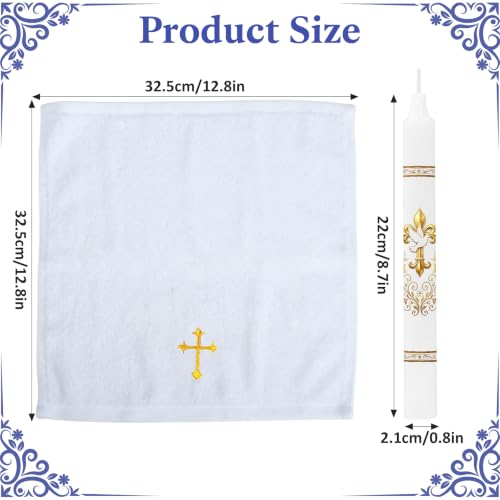 Baptism Candle Set for Boy Girls, Gold Baptismal Candles with Towel - color: Baptism Candle Set