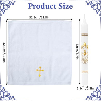 Baptism Candle Set for Boy Girls, Gold Baptismal Candles with Towel - color: Baptism Candle Set