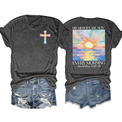 Christian Shirts for Women Bible Verse Shirt Jesus Faith T-Shirt Inspirational Religious Gift Tee Tops - color: Darkgrey, size: Small