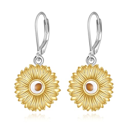 AOBOCO Mustard Seed Earrings for Women Sterling Silver Mountain Cross Earrings Dangle Christian Religion Jewelry Mothers Day Birthday for Mom Wife Friends - style: Sunflower Earrings