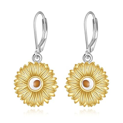 AOBOCO Mustard Seed Earrings for Women Sterling Silver Mountain Cross Earrings Dangle Christian Religion Jewelry Mothers Day Birthday for Mom Wife Friends - style: Sunflower Earrings