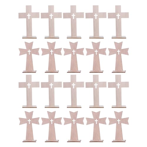 DOITOOL 20 Pcs Wooden Crosses for Crafts, Unfinished Standing Cross Centerpieces for Tables Easter Baptism Decorations, Catholic Religious Decor for First Communion