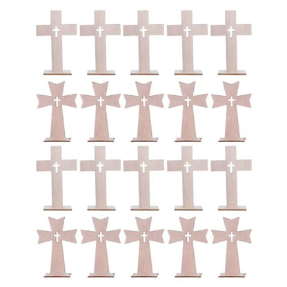 DOITOOL 20 Pcs Wooden Crosses for Crafts, Unfinished Standing Cross Centerpieces for Tables Easter Baptism Decorations, Catholic Religious Decor for First Communion