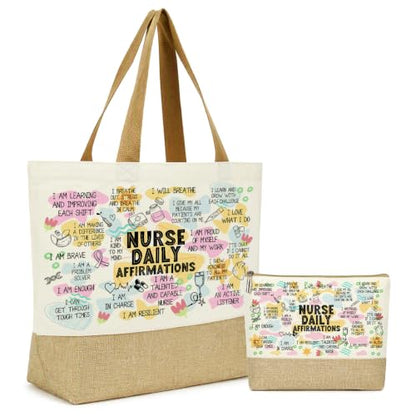 jeilink Inspirational Religious Gifts Boss Mom Birthday Christmas Tote Bag Canvas Reusable Grocery Beach Tote Black Pink - color: Nurse Affirmations 1740