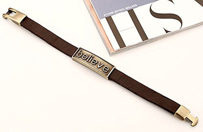 Men Punk Alloy Leather Bracelet Cross Bracelet Bangle Wristband - color: Believe
