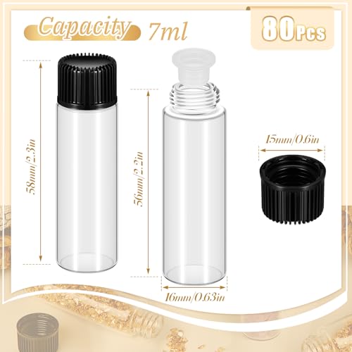 Lallisa 80 Pcs 7 ml Glass Vials with Screw Caps, Leakproof Small Glass Bottles Bulk, Mini Sample Vials with Plastic Stopper for Essential Oils, Sample, DIY Craft (Clear with Black Cap) - color: Clear with Black Cap, size: 7 ml