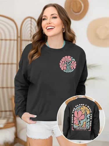 Christian Sweatshirts for Women Jesus Faith Pullover Long Sleeve - color: D-dark Grey, size: X-Large