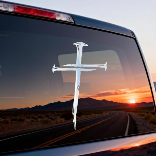 Cross of Nails Sticker - Vinyl Christian Sign Decal, Pack of 2, 6'' (Silver) - color: Silver