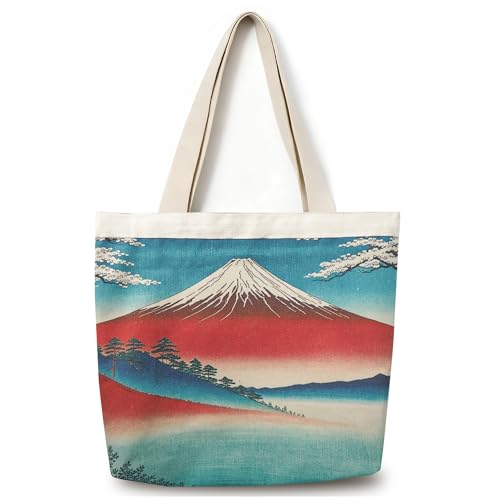 Large Tote Shopping Bag Cotton Canvas-Reusable grocery Bag with Zipper Aesthetic Reusable Shoulder Bag - style: Style-f