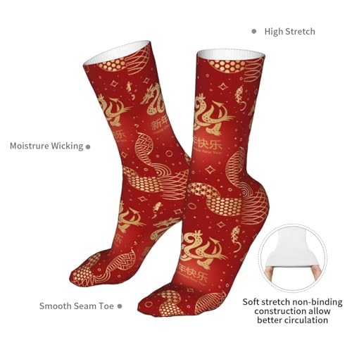 Happy New Year 2024 Unisex Sports Socks - Winter Casual Dress Fashion Socks - color: Happy New Year of the Dragon 2024