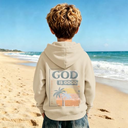 Fkatuzi Christian Graphic Hoodies For Boys Jesus God Is Good Hoodie Kids Faith Verse Bible God Religious Beach Pullover Tops - color: Apricot, size: 11-12 Years
