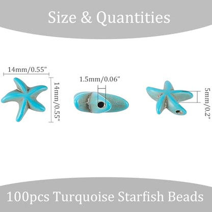 100Pcs Blue Turquoise Starfish Gemstone Spacer Beads for Jewelry Making - color: Blue Starfish 14x14mm