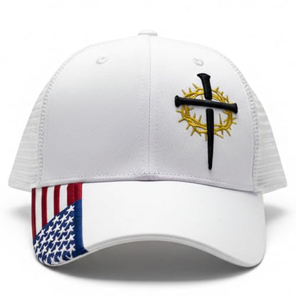 Christian Cross Baseball Cap for Men, American Flag - color: White