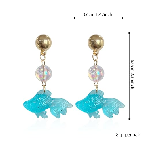 Goldfish Shape Resin Dangle Earrings Handmade Colorful Goldfish Drop Earring Stud for Women - color: Blue